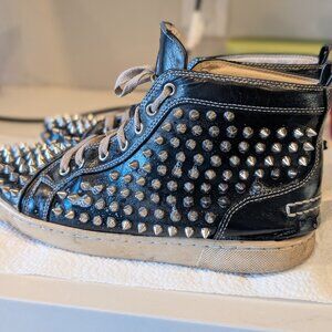 Christian Louboutin Louis Spikes High-Top Sneakers – Black w/ Silver Spikes